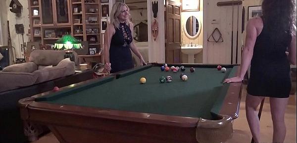  Amateur wives Mandy and Nikki masturbating and licking on the pool table
